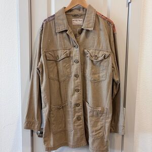 Free People Tan Utility Jacket with Embroidered Accents
